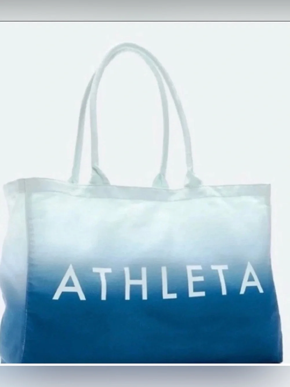 NWT Athleta with Bold Logo Beach Bag Tote Bag Blue Ombre Canvas Shopping Bag